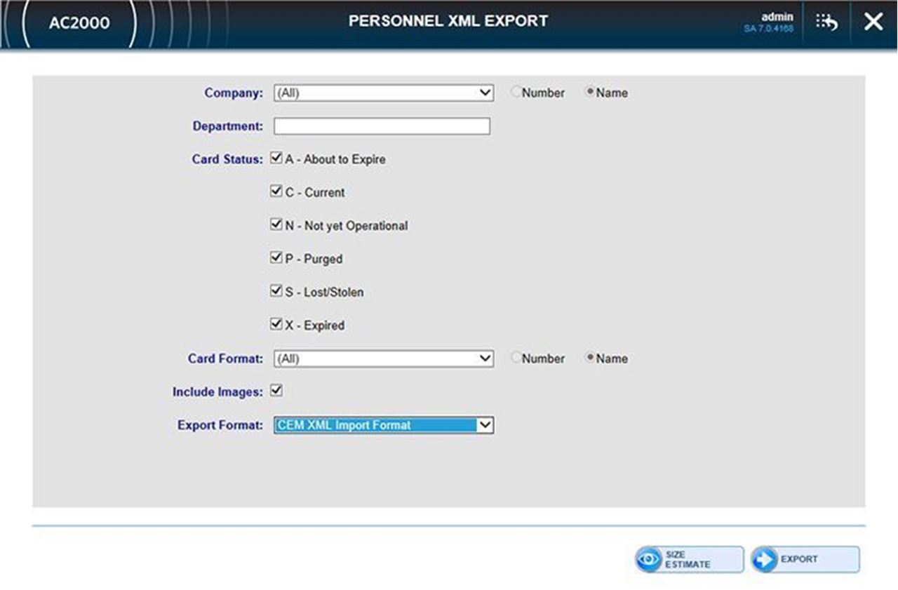 CEM System,AC2000 WEB Personnel XML Export  in Armenia Vantag LLC